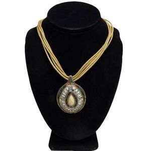 Teardrop Pendant Necklace Gold Tone Multi Strand Statement Fashion Jewelry 10 in